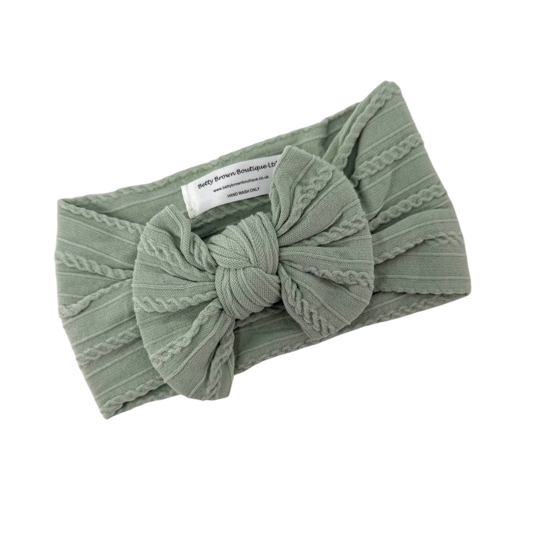 Olive Green Smaller Bow Cable Knit Headband - Image 4
