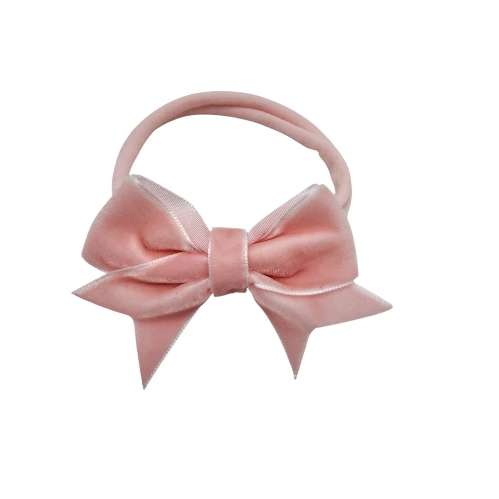 Peachy Pink 2.5 inch Velvet Kiss Dainty Bow On Headband - Image 2