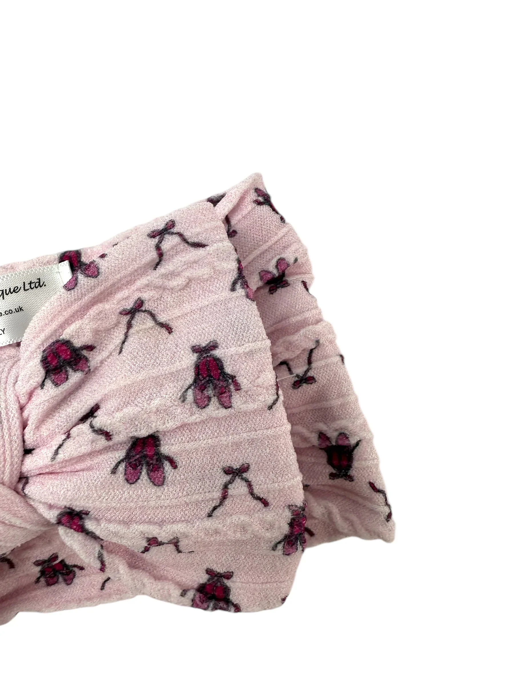Pink Ballet Shoes Pattern Larger Bow Cable Knit Headband - Image 2