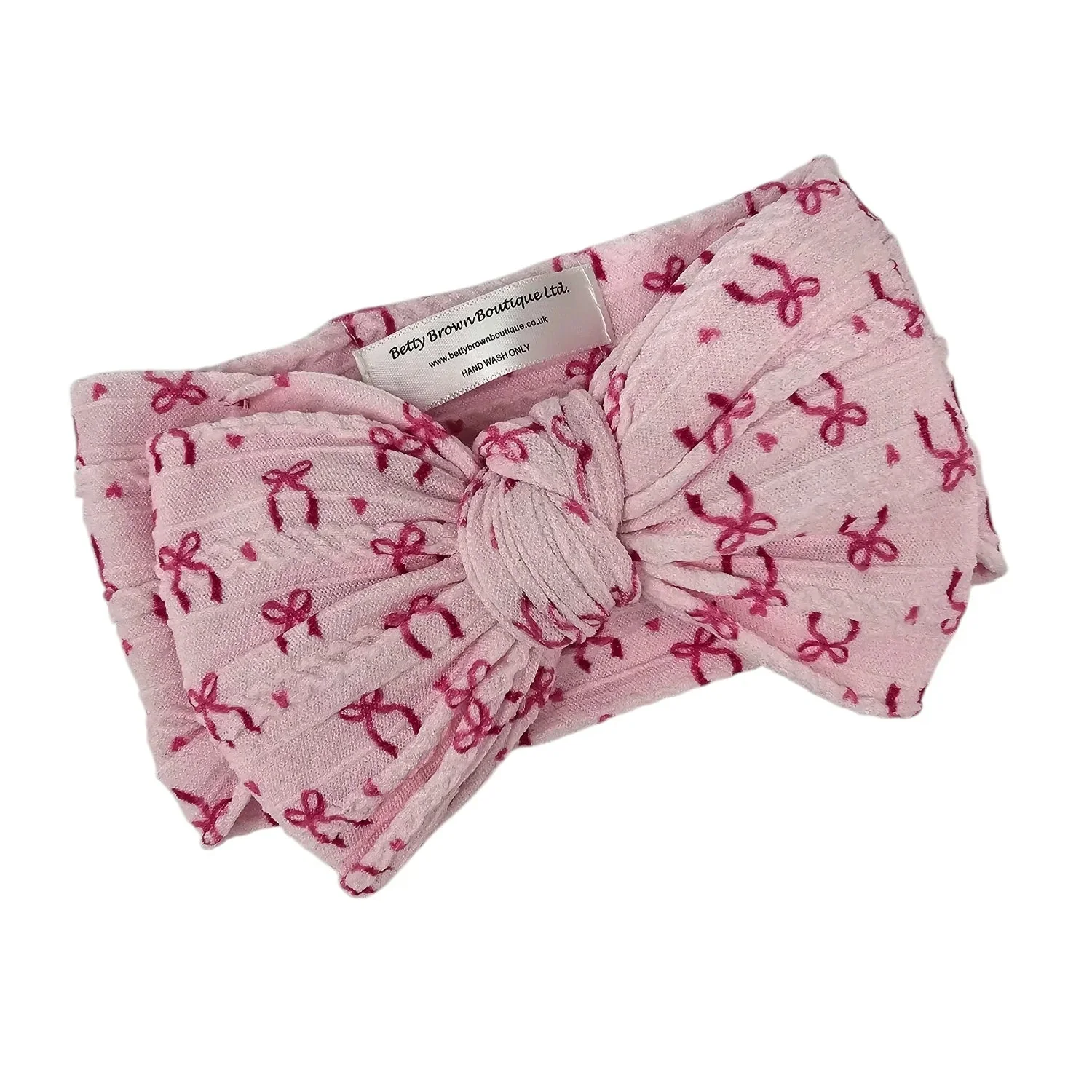 Pink Bow Pattern Larger Bow Cable Knit Headband - Image 2