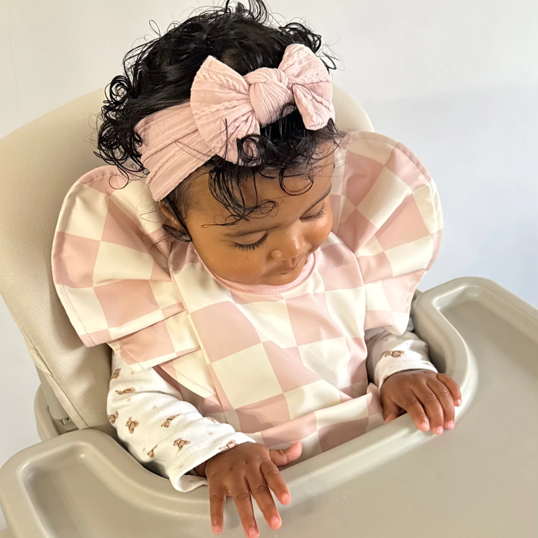 Pink Checkered Pattern Frill Detailed Waterproof Bib - Image 4