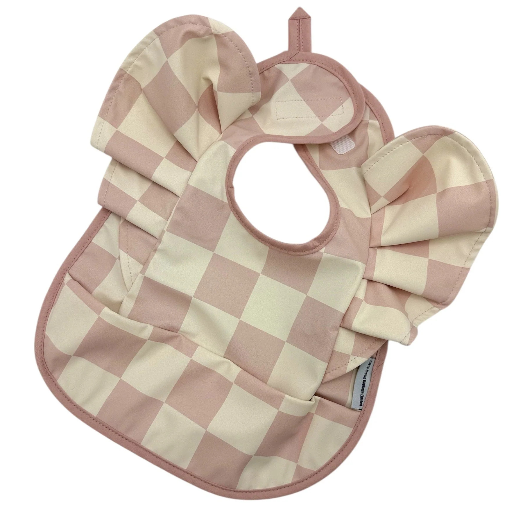 Pink Checkered Pattern Frill Detailed Waterproof Bib - Image 7