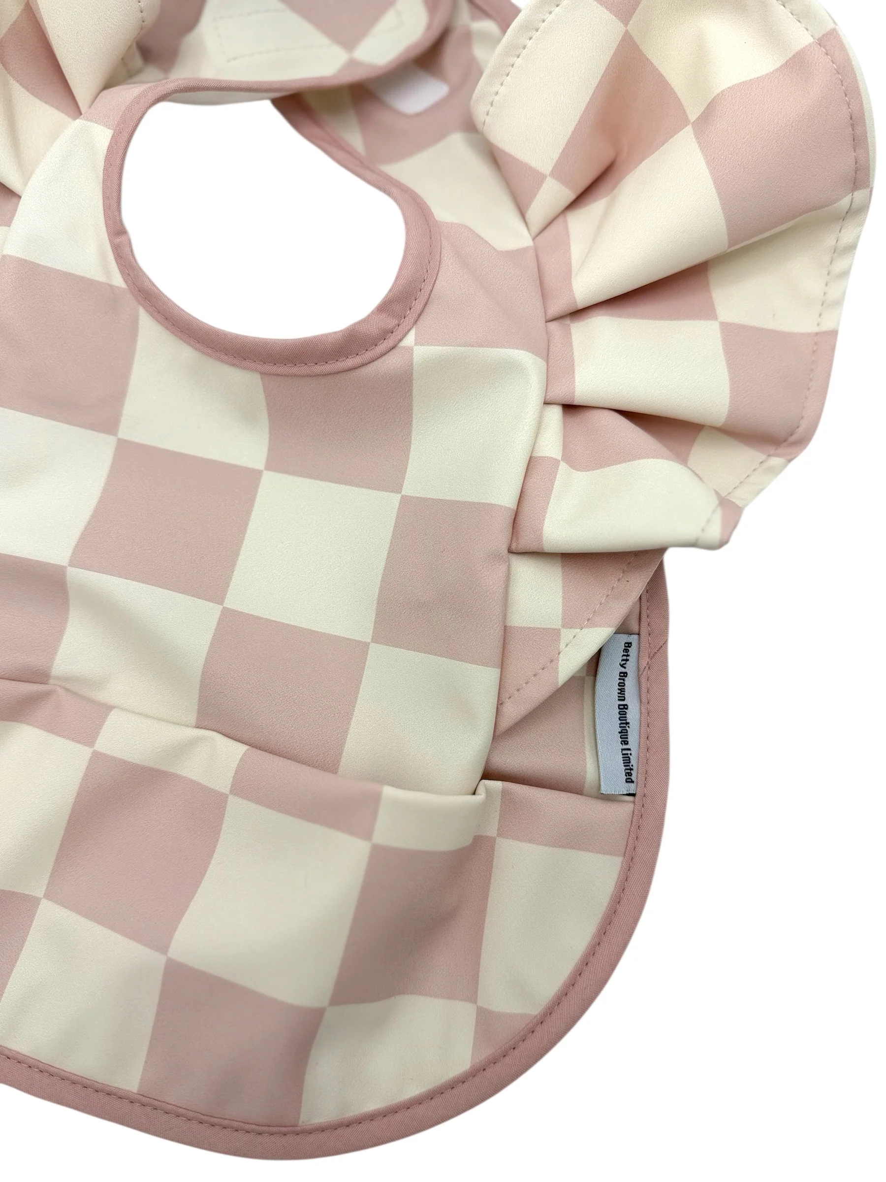 Pink Checkered Pattern Frill Detailed Waterproof Bib - Image 8
