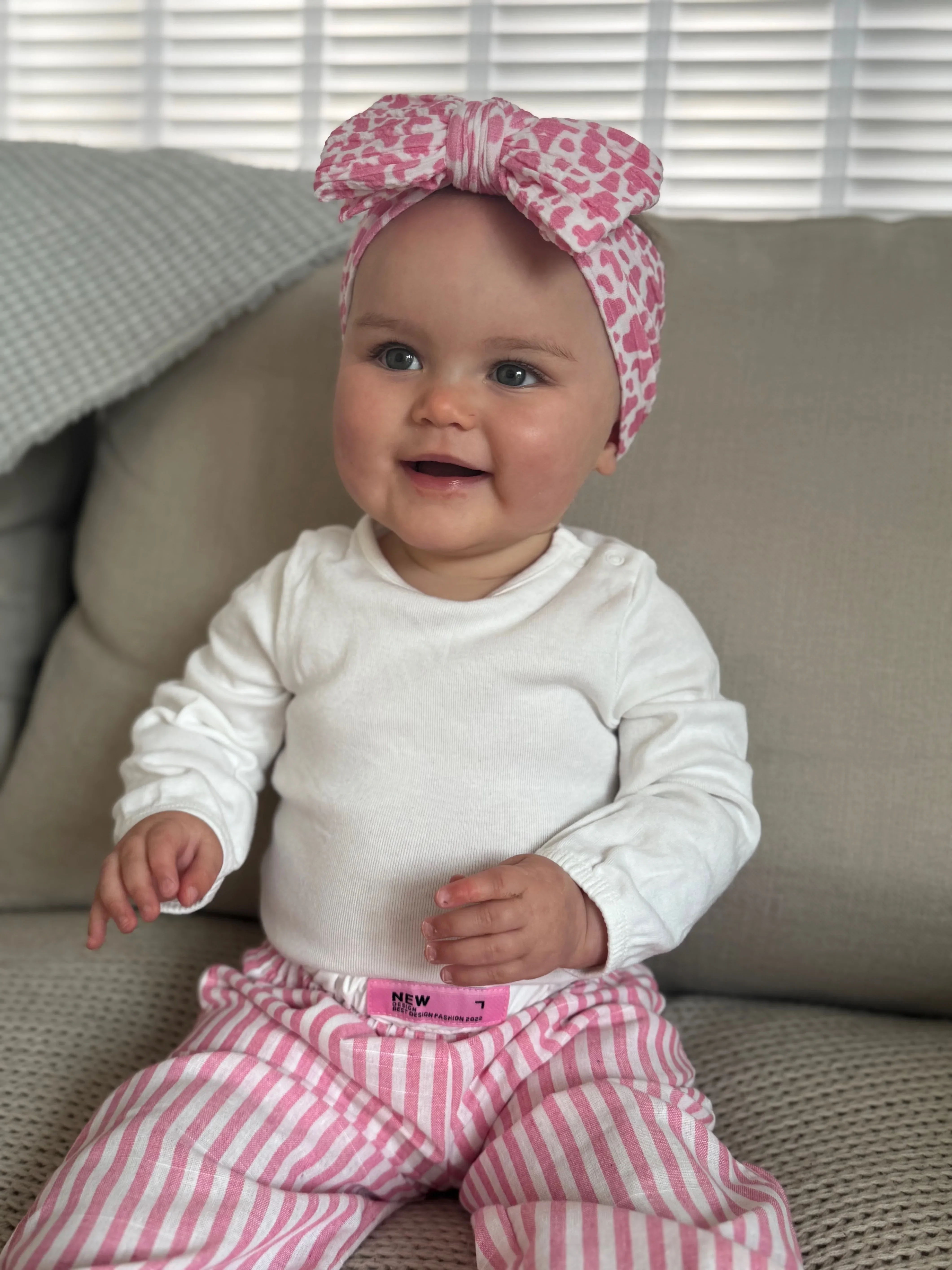 Pink Cow Pattern Larger Bow Cable Knit Headband