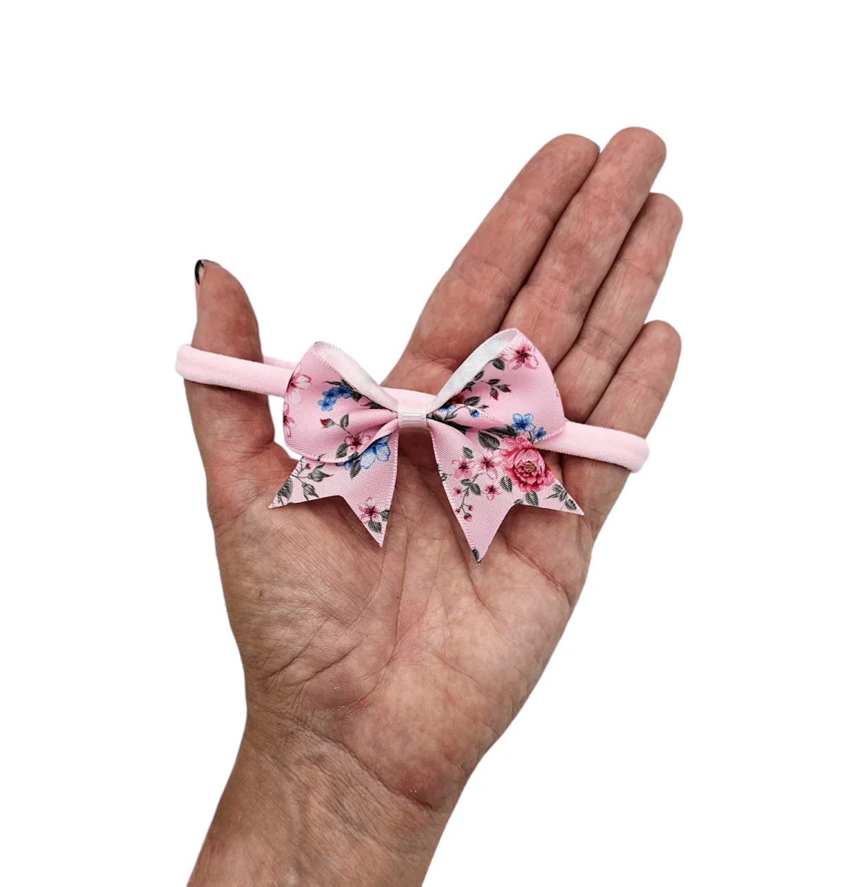 Set of 3 - 2.5 Inch Pink Floral Kiss Dainty Bow on Headbands - Image 3