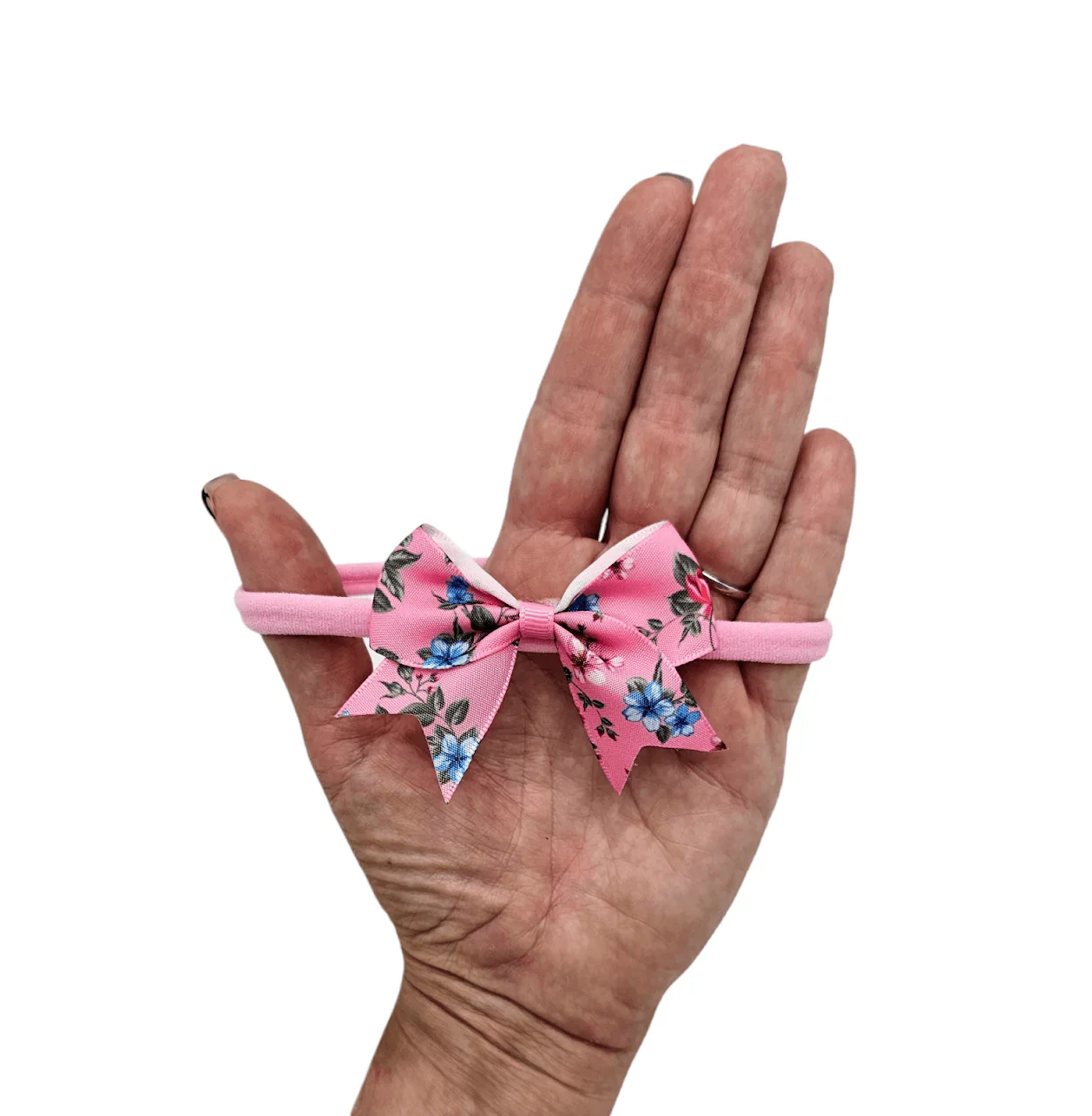 Set of 3 - 2.5 Inch Pink Floral Kiss Dainty Bow on Headbands - Image 4