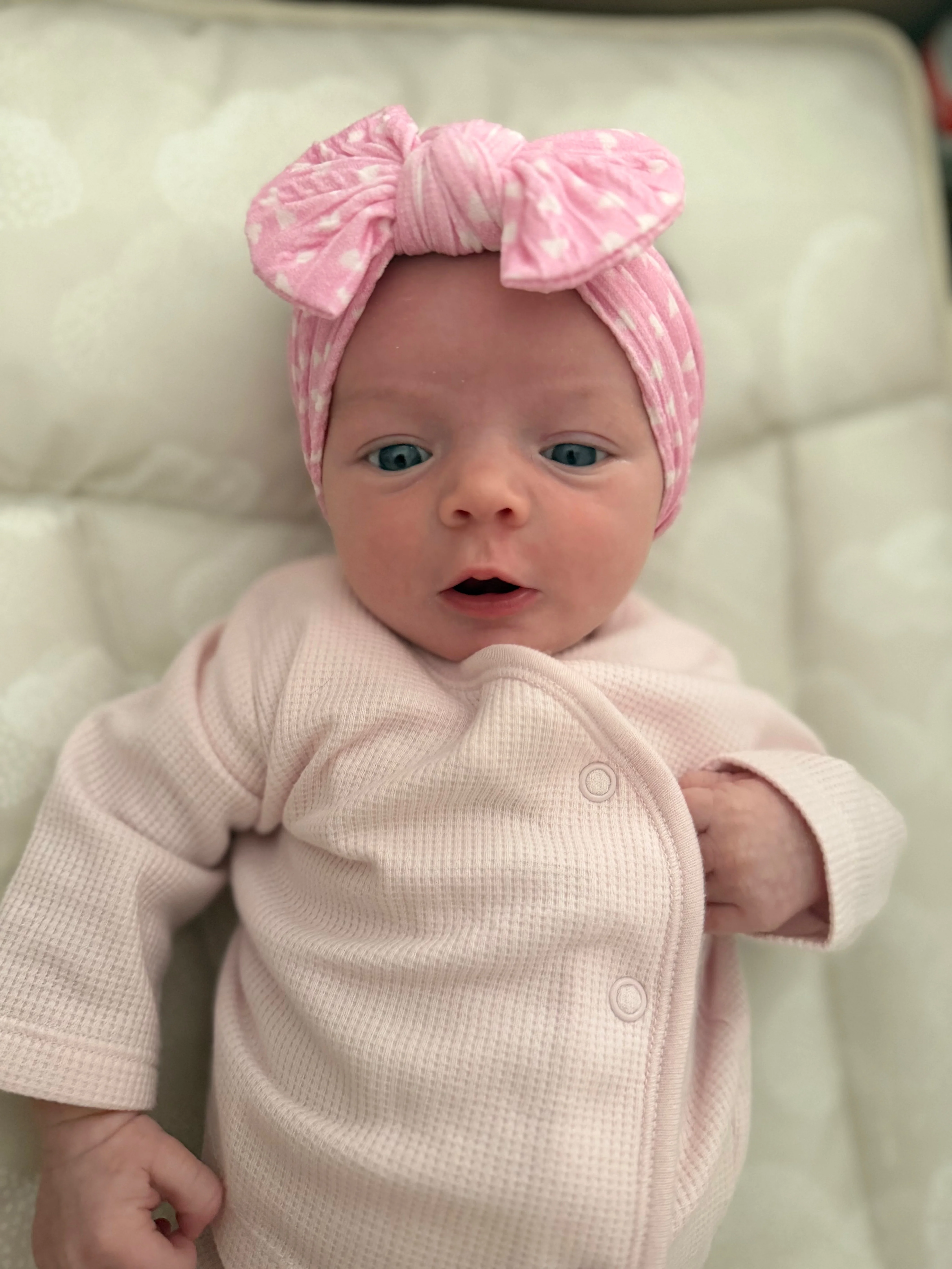 Pink Heart Pattern Smaller Bow Cable Knit Headband  - Valentines Collection - Image 3