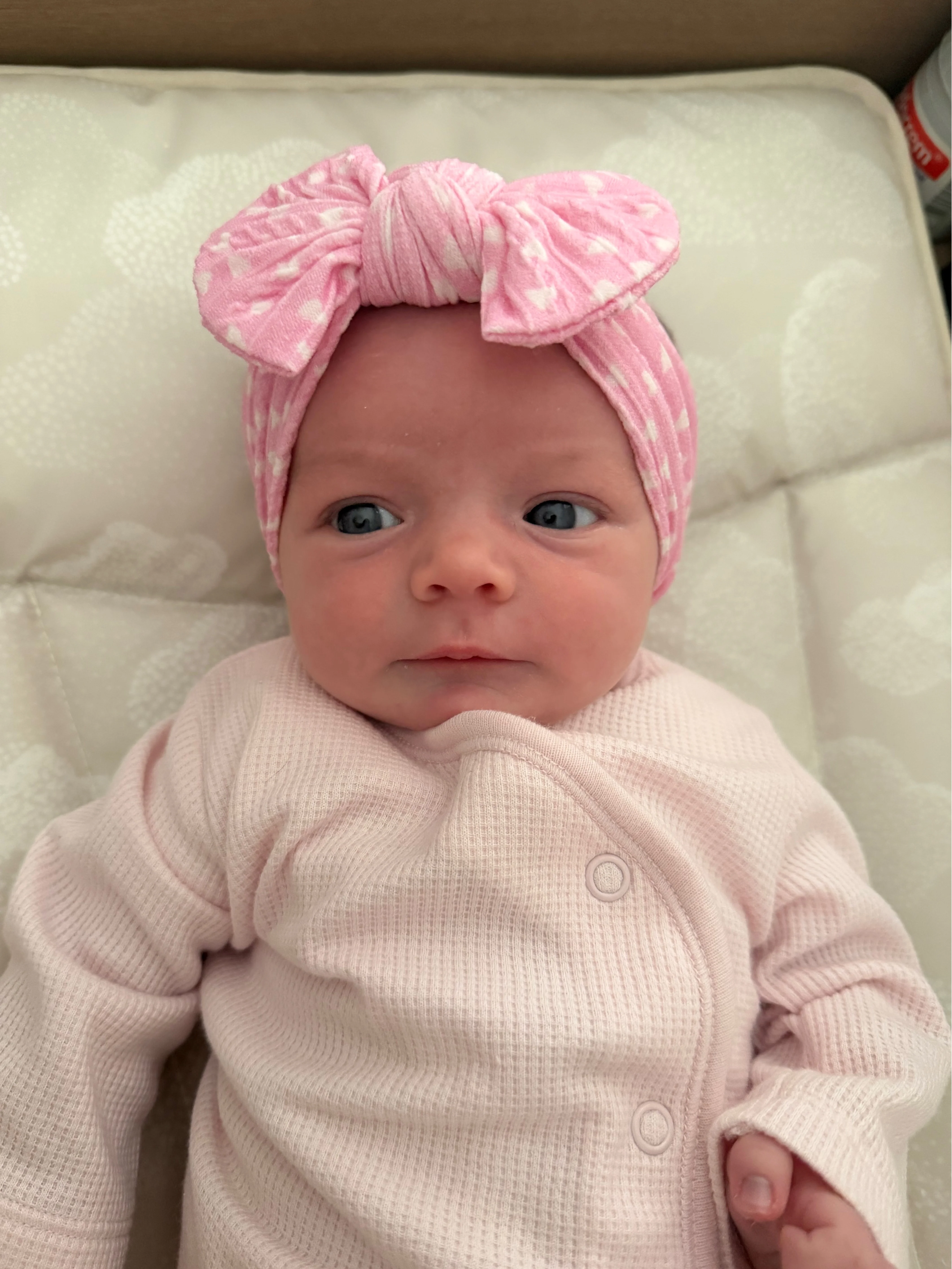 Pink Heart Pattern Smaller Bow Cable Knit Headband  - Valentines Collection - Image 4