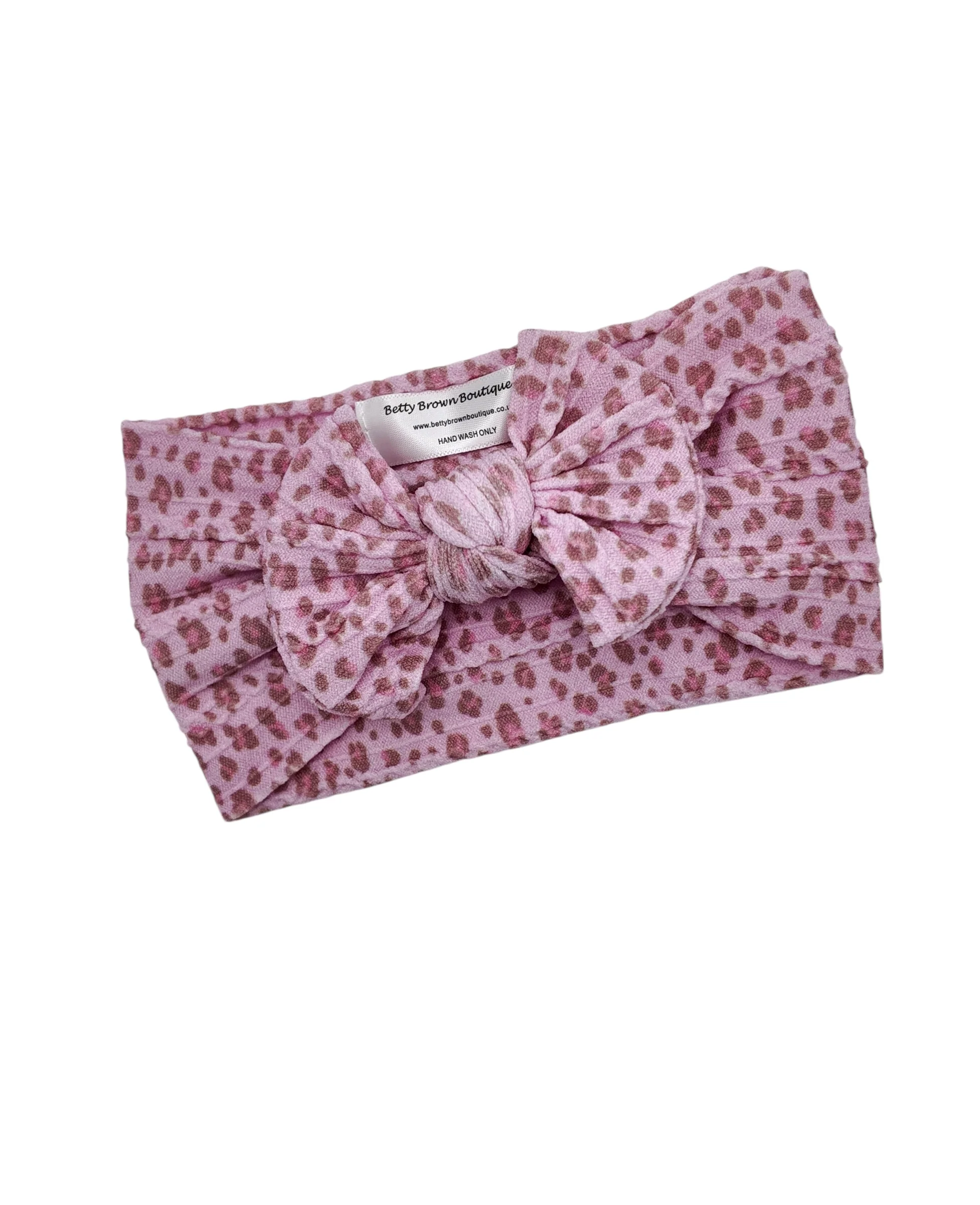 Pink Leopard Pattern Smaller Bow Cable Knit Headband - Image 2