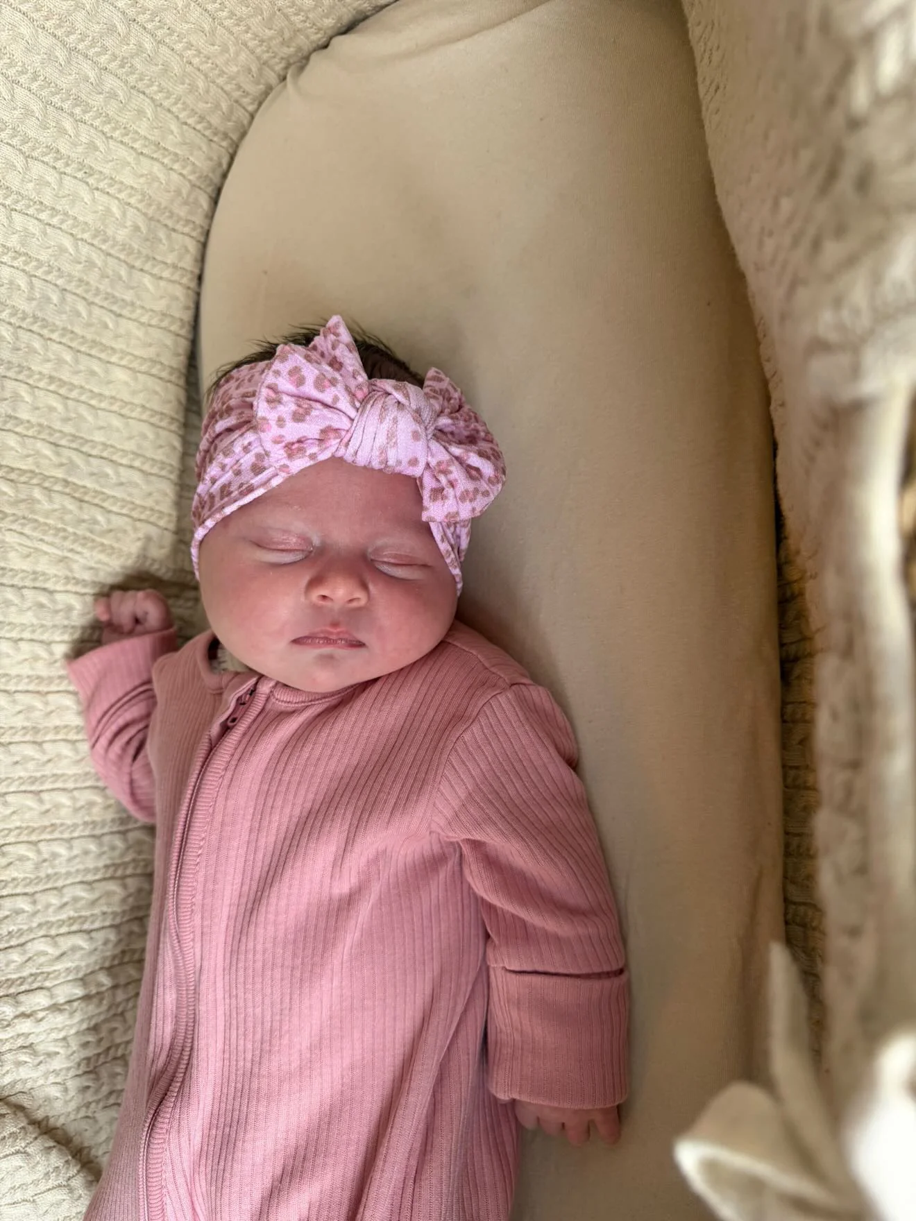 Pink Leopard Pattern Smaller Bow Cable Knit Headband - Image 3