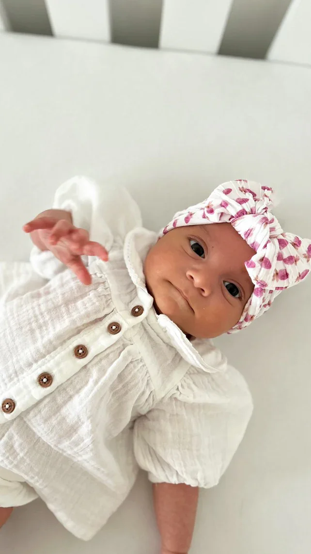 Pink Watercolour Strawberry Pattern Smaller Bow Cable Knit Headband - Image 3
