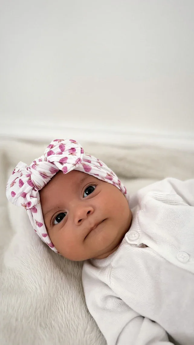 Pink Watercolour Strawberry Pattern Smaller Bow Cable Knit Headband - Image 5