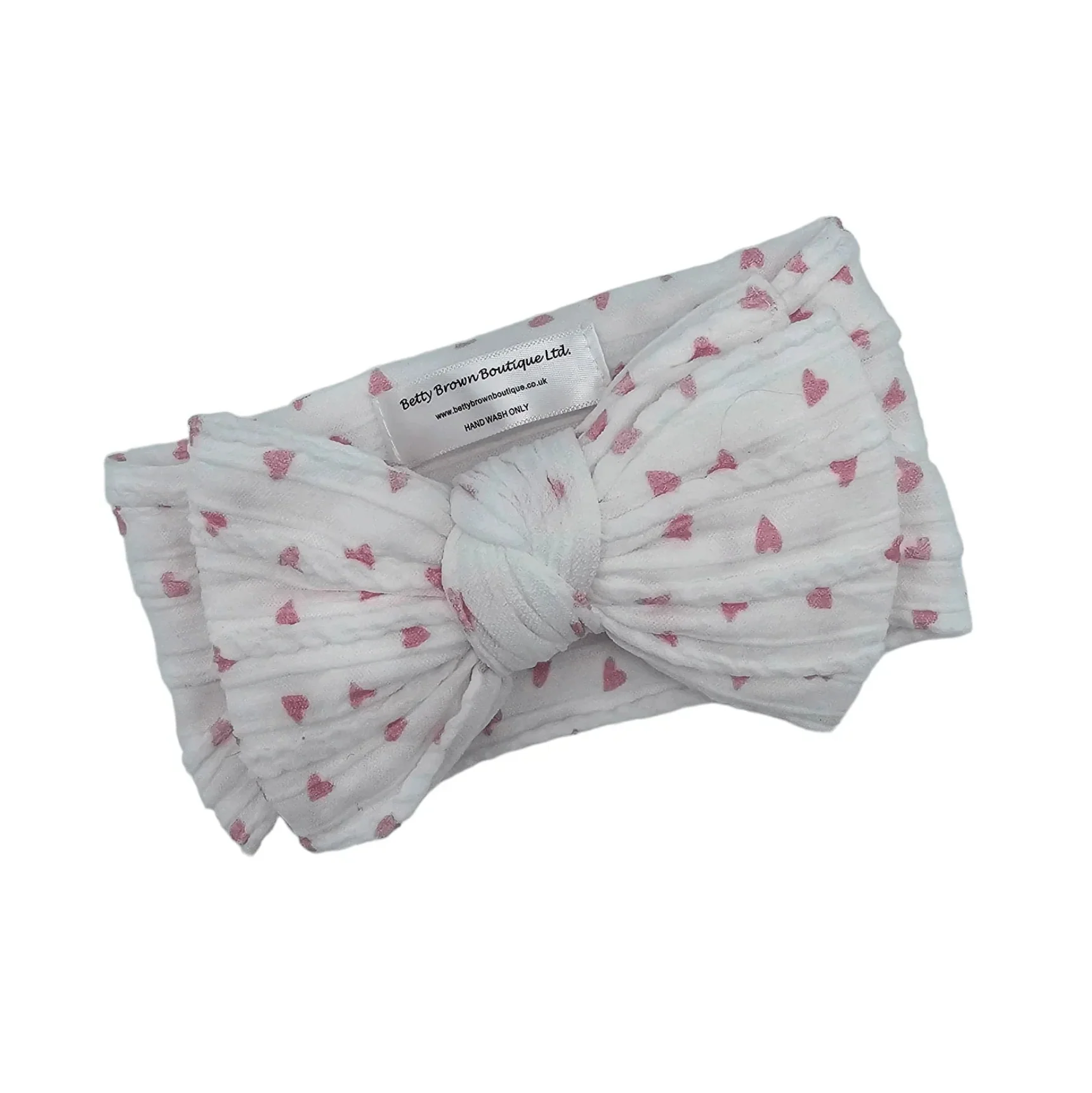 Pink and White Hearts Pattern Larger Bow Cable Knit Headband - Valentines Collection - Image 3