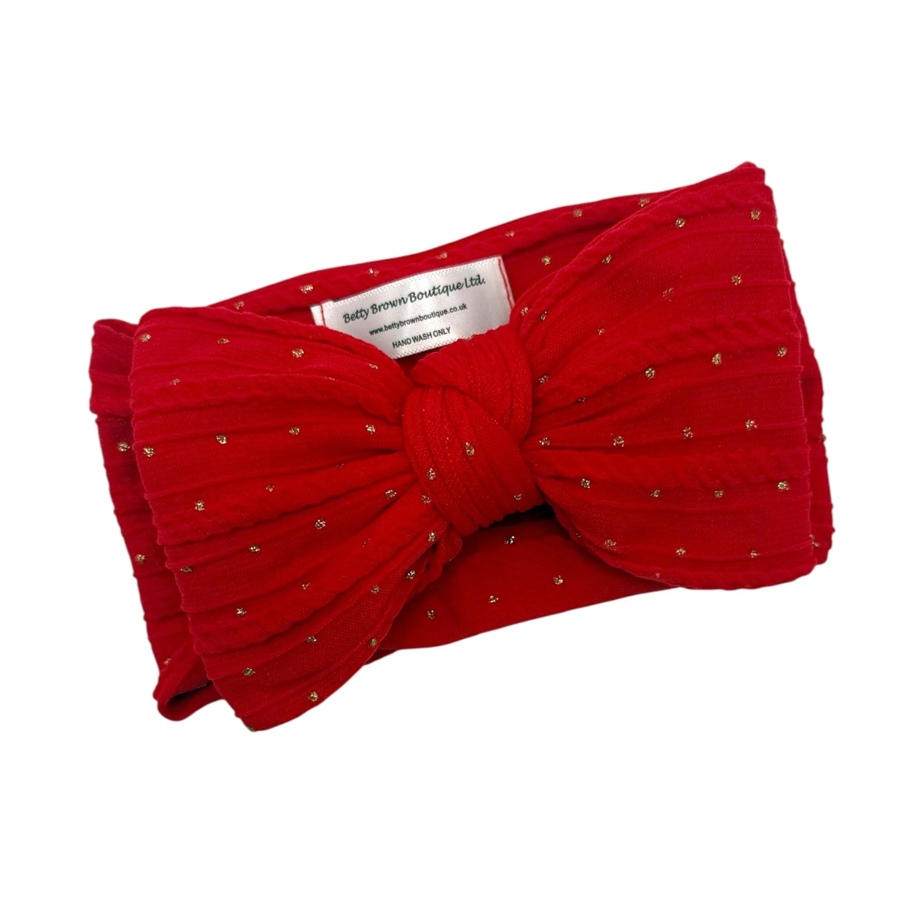 Red Gold Spot Larger Bow Cable Knit Headband - Christmas Collection - Image 5