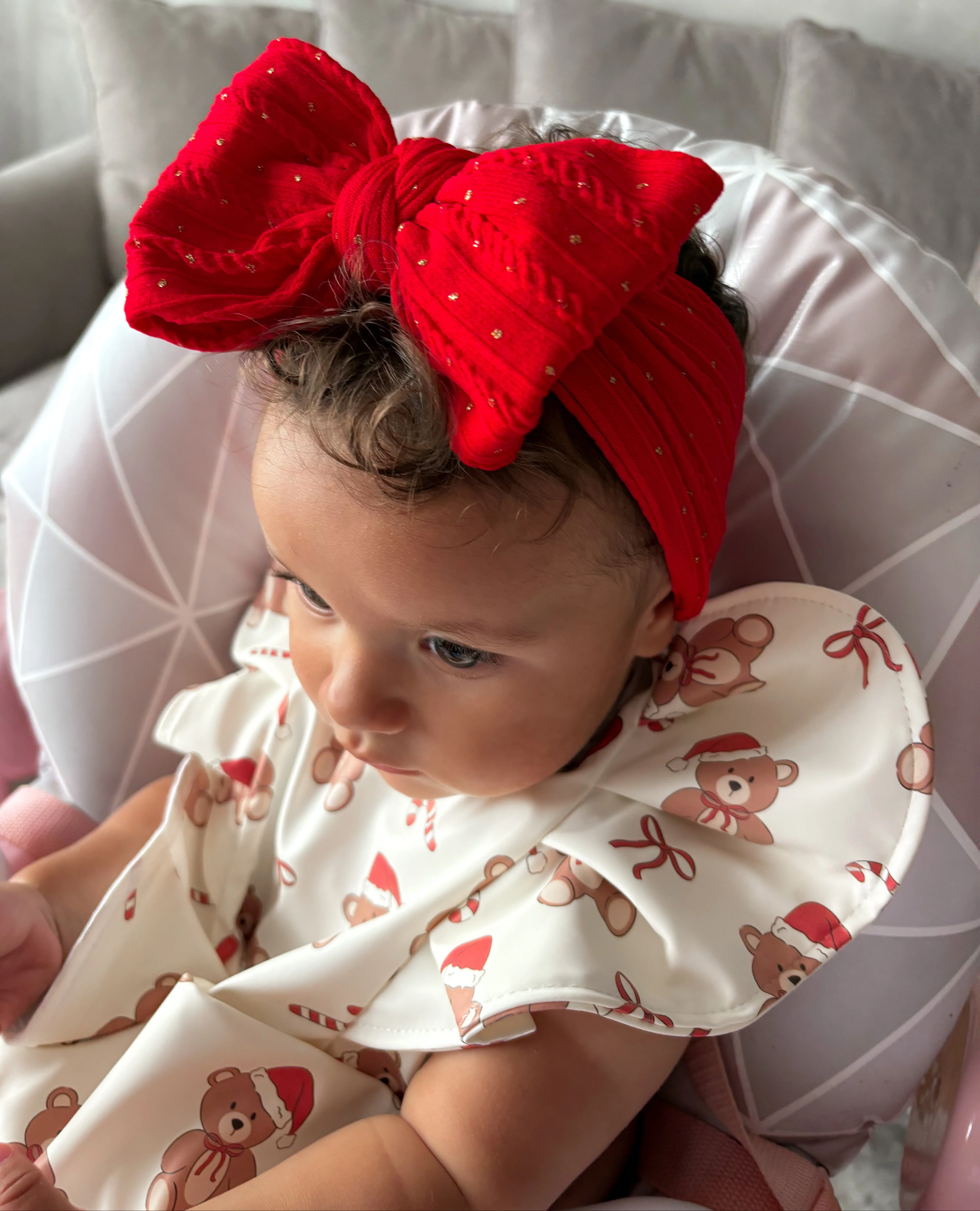 Red Gold Spot Larger Bow Cable Knit Headband - Christmas Collection - Image 6