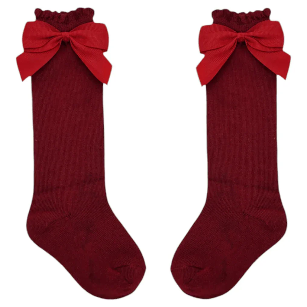 Red Knee High Style Socks With 3 Inch Bow - Image 2