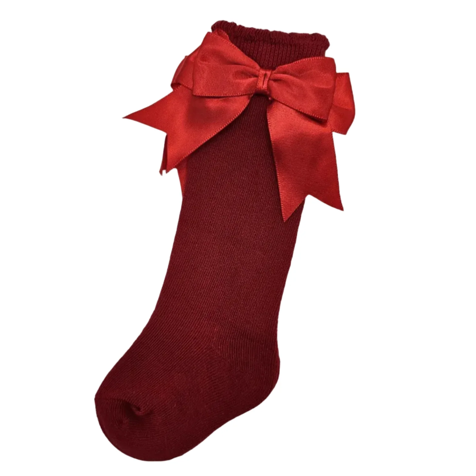 Red Knee High Style Socks With 3 Inch Larger Satin Bow