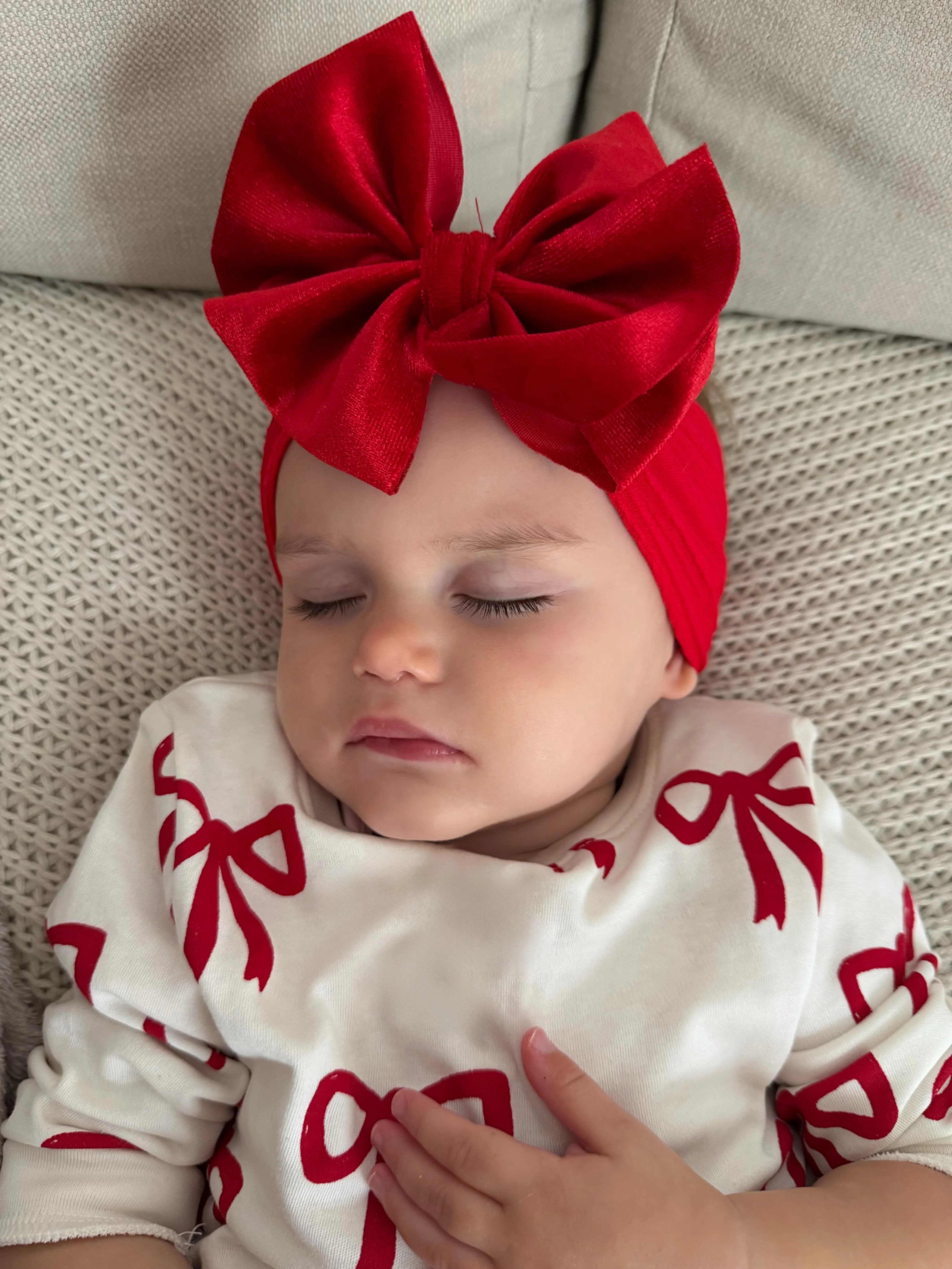 Red Velvet Larger Bow Cable Knit Headband - Christmas Collection - Image 5
