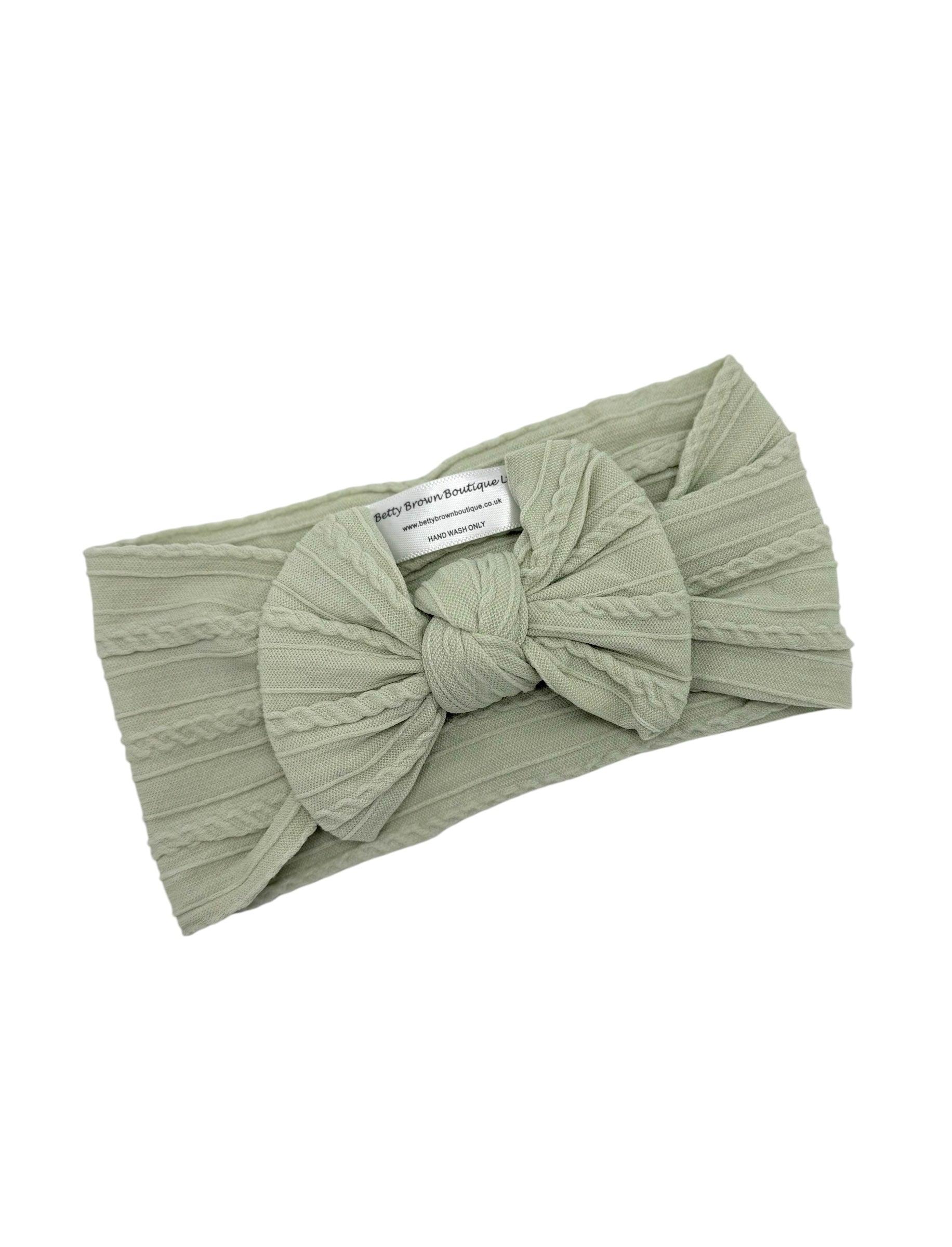 Sage Green Smaller Bow Cable Knit Headband - Image 4
