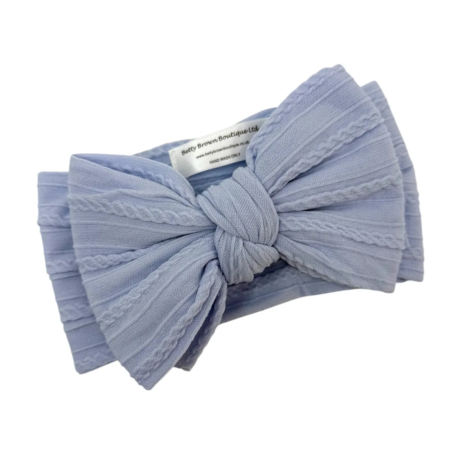 Sky Blue Larger Bow Cable Knit Headband - Image 2