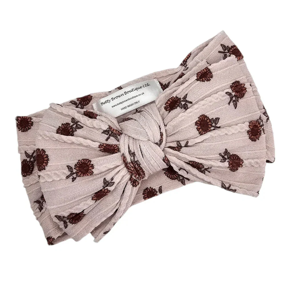 Sunflower Pattern Larger Bow Cable Knit Headband