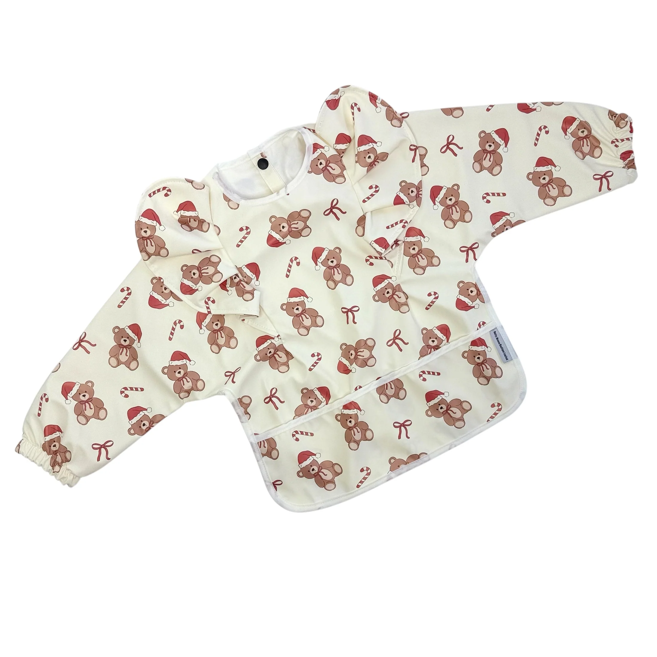 Teddy Bear Christmas Pattern Frill Detailed Waterproof Bib with Sleeves - 2025 - Image 5