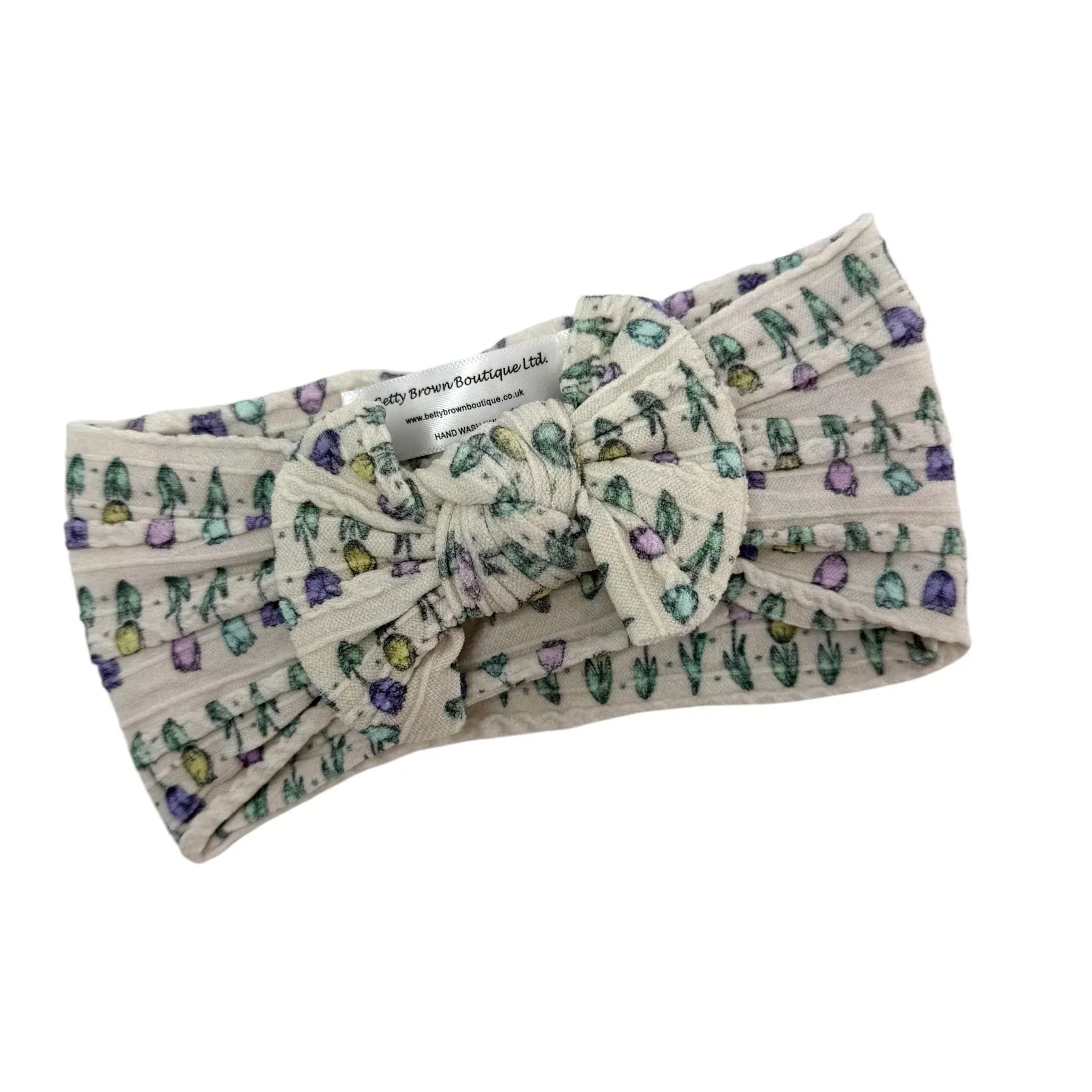 Tulip Flowers Pattern Smaller Bow Cable Knit Headband