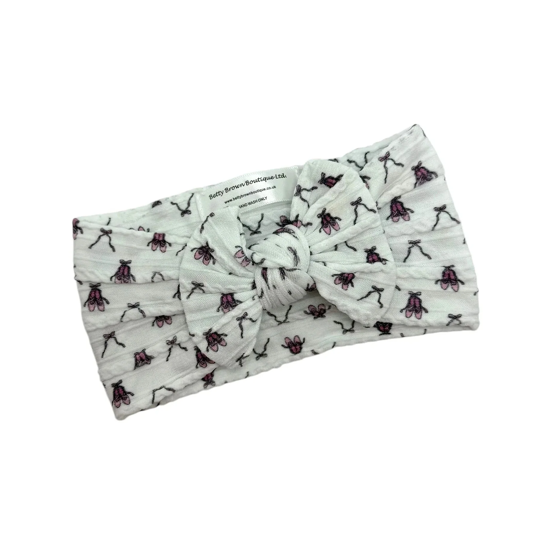 White Ballet Shoes Pattern Smaller Bow Cable Knit Headband