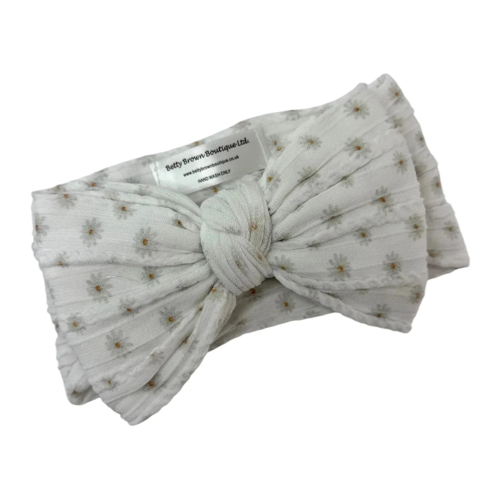 White Daisy Pattern Larger Bow Cable Knit Headband - Image 2