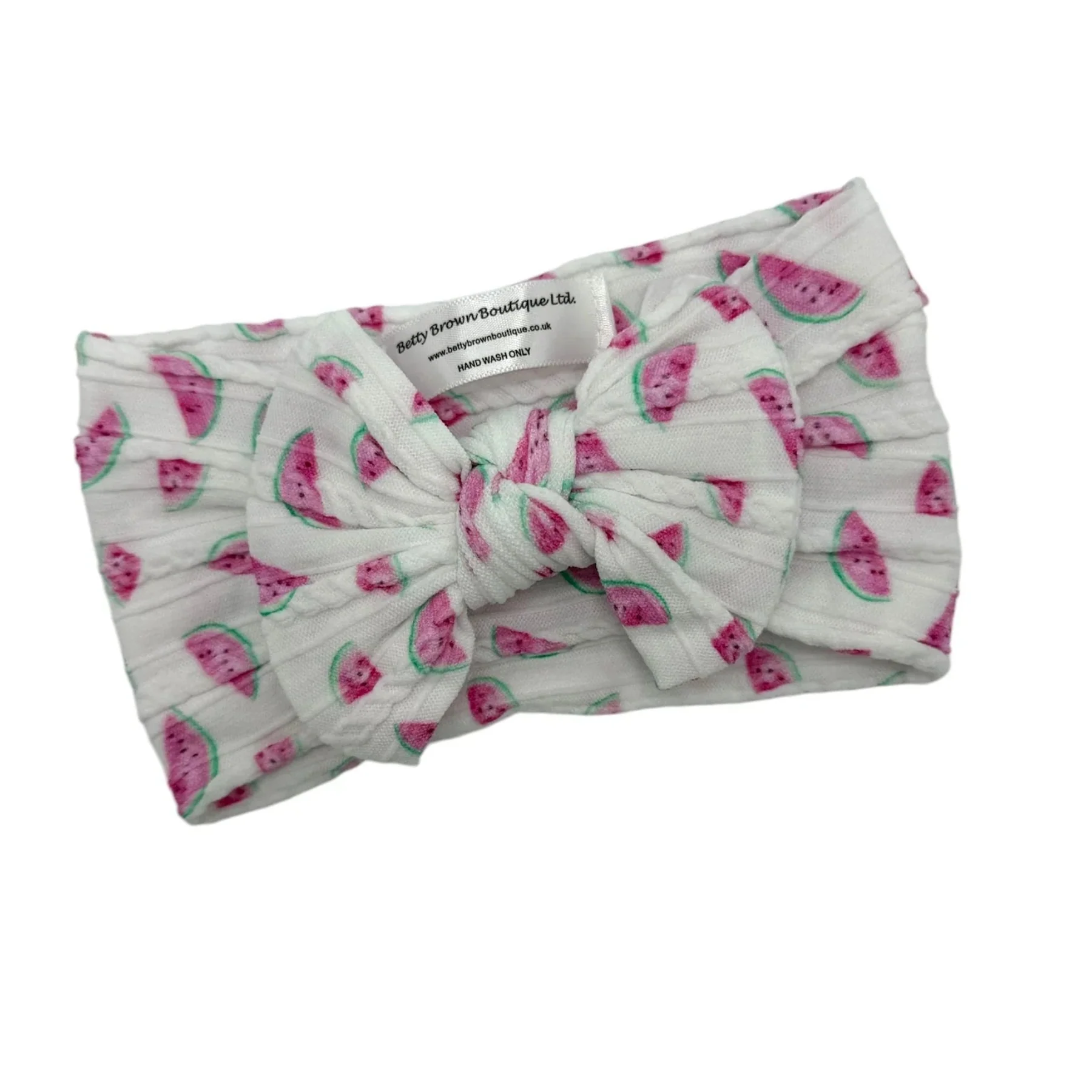 White Watermelon Pattern Smaller Bow Cable Knit Headband - Image 2